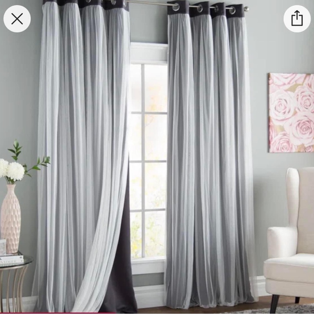 Fortuna Brockham Solid Tulle Overlay Room Darkening Grommet Curtain Panels